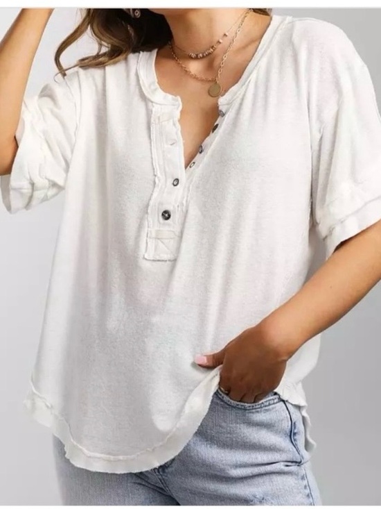Free People Tops - Free People Heritage Henley T-Shirt in white features a lived-in, oversized